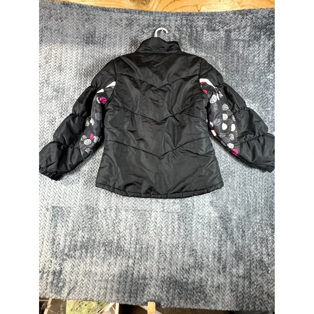 London Fog Puffer Jacket Girls Large 14-16 Black Pink Lined Polka Dots Softshell